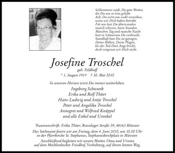 Anzeige von Josefine Troschel von Westfälische Nachrichten
