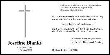 Anzeige von Josefine Blanke von Westfälische Nachrichten