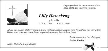 Anzeige von Lilly Hasenkrug von Westfälische Nachrichten