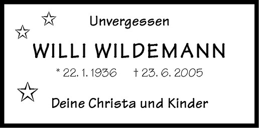  Traueranzeige für Willi Wildemann vom 23.06.2010 aus Westfälische Nachrichten