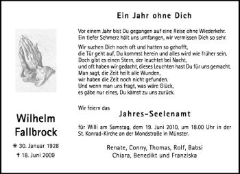 Anzeige von Wilhelm Fallbrock von Westfälische Nachrichten