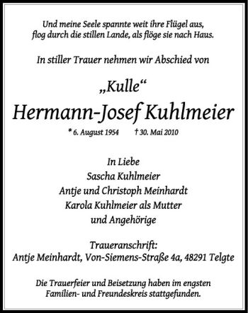Anzeige von Hermann-Josef Kuhlmeier von Westfälische Nachrichten