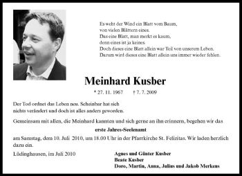 Anzeige von Meinhard Kusber von Westfälische Nachrichten