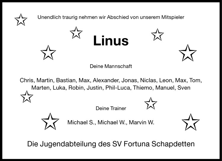  Traueranzeige für Linus Till vom 30.06.2010 aus Westfälische Nachrichten