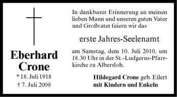 Anzeige von Eberhard Crone von Westfälische Nachrichten