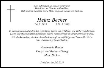 Anzeige von Heinz Becker von Westfälische Nachrichten