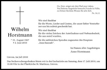 Anzeige von Wilhelm Horstmann von Westfälische Nachrichten