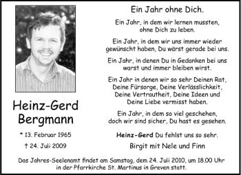 Anzeige von Heinz-Gerd Bergmann von Westfälische Nachrichten