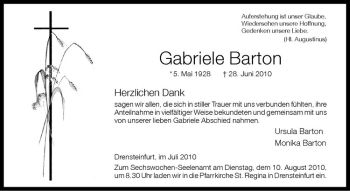 Anzeige von Gabriele Barton von Westfälische Nachrichten