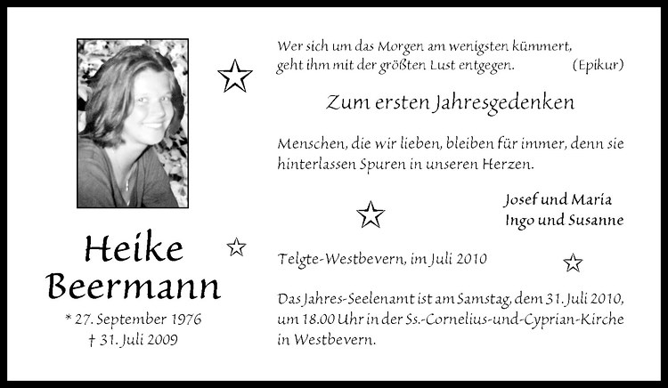  Traueranzeige für Heike Beermann vom 24.07.2010 aus Westfälische Nachrichten