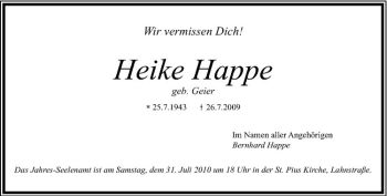 Anzeige von Heike Happe von Westfälische Nachrichten