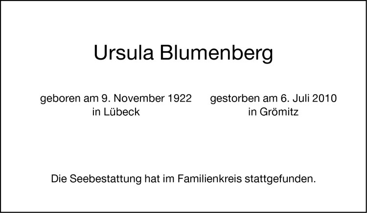  Traueranzeige für Ursula Blumenberg vom 07.08.2010 aus Westfälische Nachrichten