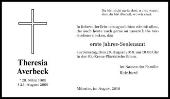 Anzeige von Theresia Averbeck von Westfälische Nachrichten