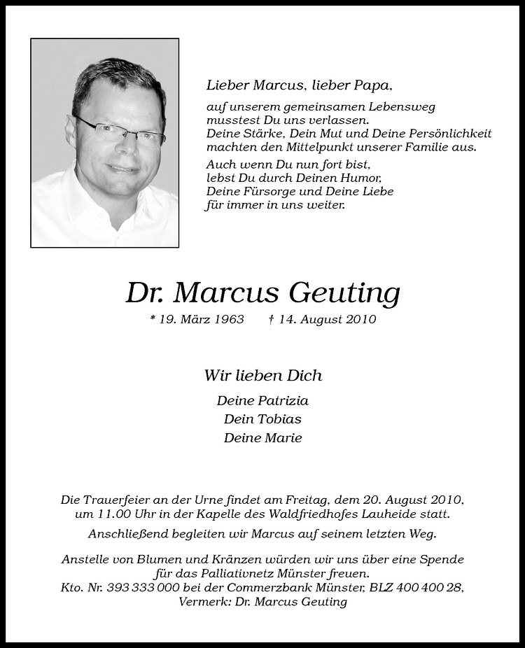  Traueranzeige für Marcus Geuting vom 18.08.2010 aus Westfälische Nachrichten