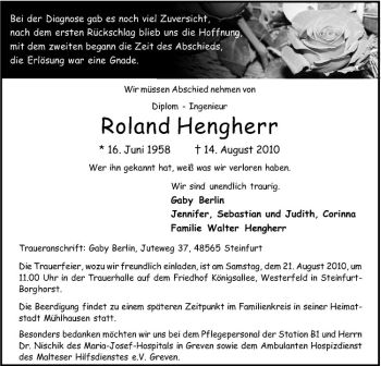 Anzeige von Roland Hengherr von Westfälische Nachrichten