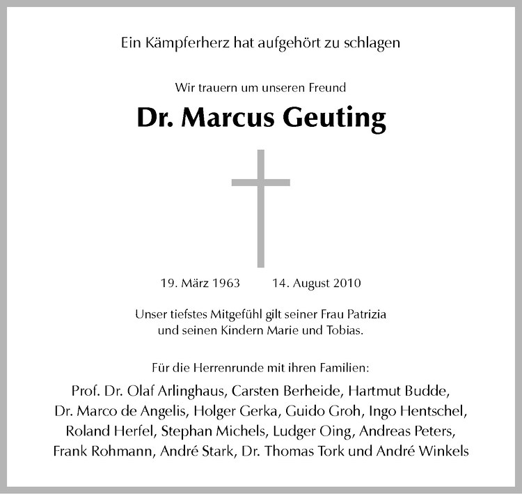  Traueranzeige für Marcus Geuting vom 18.08.2010 aus Westfälische Nachrichten
