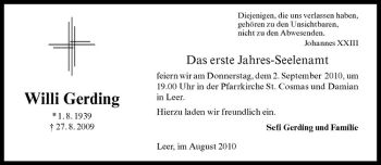 Anzeige von Willi Gerding von Westfälische Nachrichten