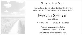 Anzeige von Gerda Steffan von Westfälische Nachrichten