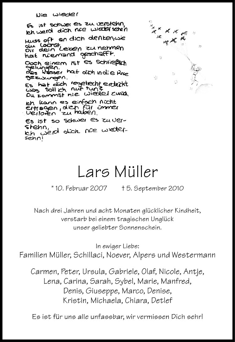 Traueranzeige für Lars Müller vom 09.09.2010 aus Westfälische Nachrichten