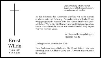 Anzeige von Ernst Wilde von Westfälische Nachrichten