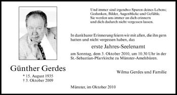 Anzeige von Günther Gerdes von Westfälische Nachrichten