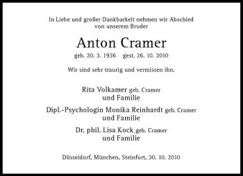 Anzeige von Anton Cramer von Westfälische Nachrichten