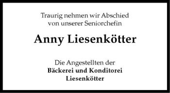 Anzeige von Anny Liesenkötter von Westfälische Nachrichten