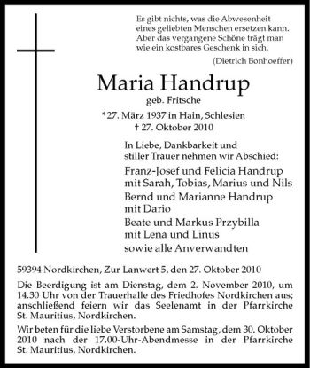 Anzeige von Maria Handrup von Westfälische Nachrichten