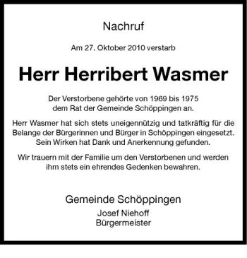 Anzeige von Herribert Wasmer von Westfälische Nachrichten