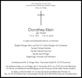Anzeige von Dorothea Klein von Westfälische Nachrichten