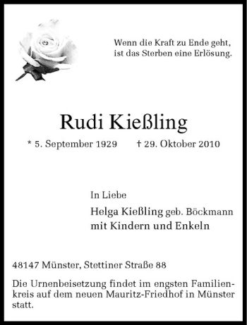 Anzeige von Rudi Kießling von Westfälische Nachrichten