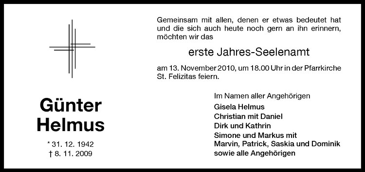  Traueranzeige für Günter Helmus vom 08.11.2010 aus Westfälische Nachrichten