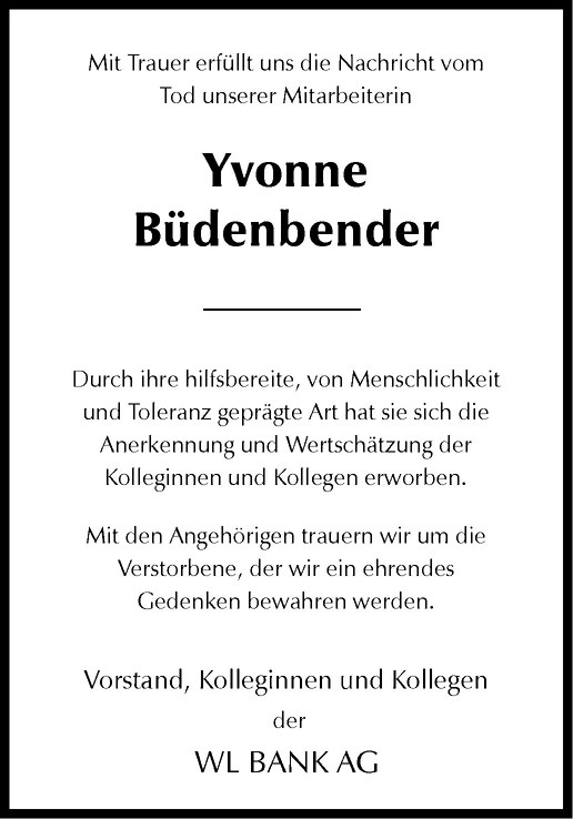  Traueranzeige für Yvonne Büdenbender vom 12.11.2010 aus Westfälische Nachrichten