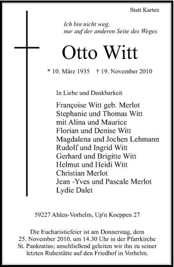 Anzeige von Otto Witt von Westfälische Nachrichten
