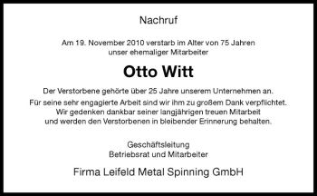 Anzeige von Otto Witt von Westfälische Nachrichten