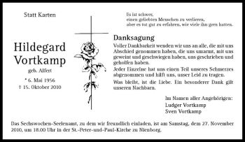 Anzeige von Hildegard Vortkamp von Westfälische Nachrichten