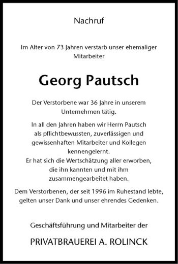 Anzeige von Georg Pautsch von Westfälische Nachrichten