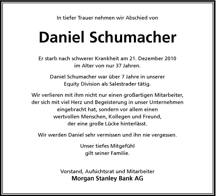  Traueranzeige für Daniel Schumacher vom 27.12.2010 aus Westfälische Nachrichten