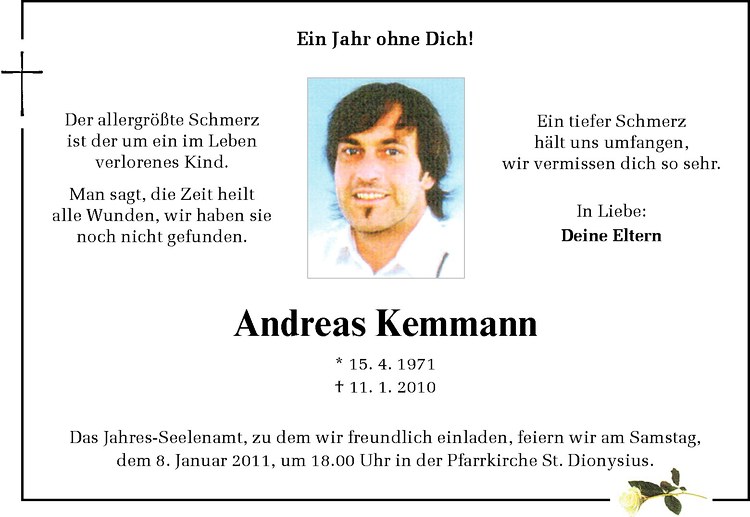  Traueranzeige für Andreas Kemmann vom 05.01.2011 aus Westfälische Nachrichten