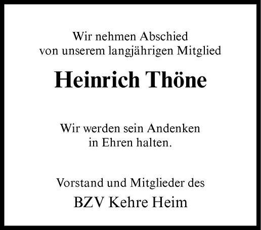  Traueranzeige für Heinrich Thöne vom 20.01.2011 aus Westfälische Nachrichten