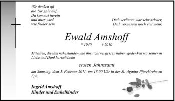 Anzeige von Ewald Amshoff von Westfälische Nachrichten