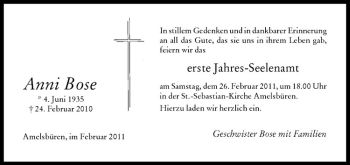 Anzeige von Anni Bose von Westfälische Nachrichten