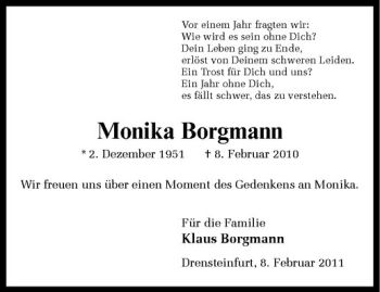 Anzeige von Monika Borgmann von Westfälische Nachrichten