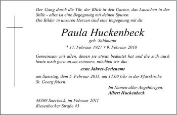 Anzeige von Paula Huckenbeck von Westfälische Nachrichten