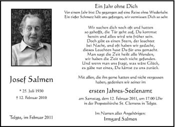 Anzeige von Josef Salmen von Westfälische Nachrichten