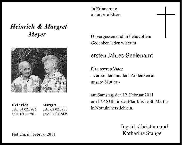  Traueranzeige für Heinrich Meyer vom 05.02.2011 aus Westfälische Nachrichten
