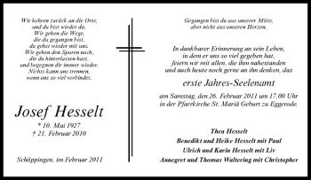 Anzeige von Josef Hesselt von Westfälische Nachrichten