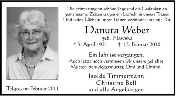 Anzeige von Danuta Weber von Westfälische Nachrichten