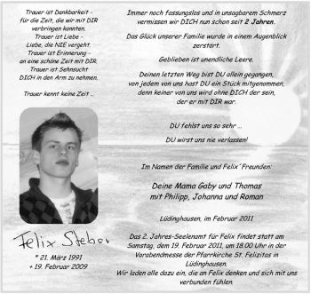 Anzeige von Felix Steber von Westfälische Nachrichten