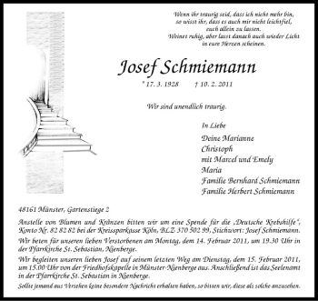 Anzeige von Josef Schmiemann von Westfälische Nachrichten
